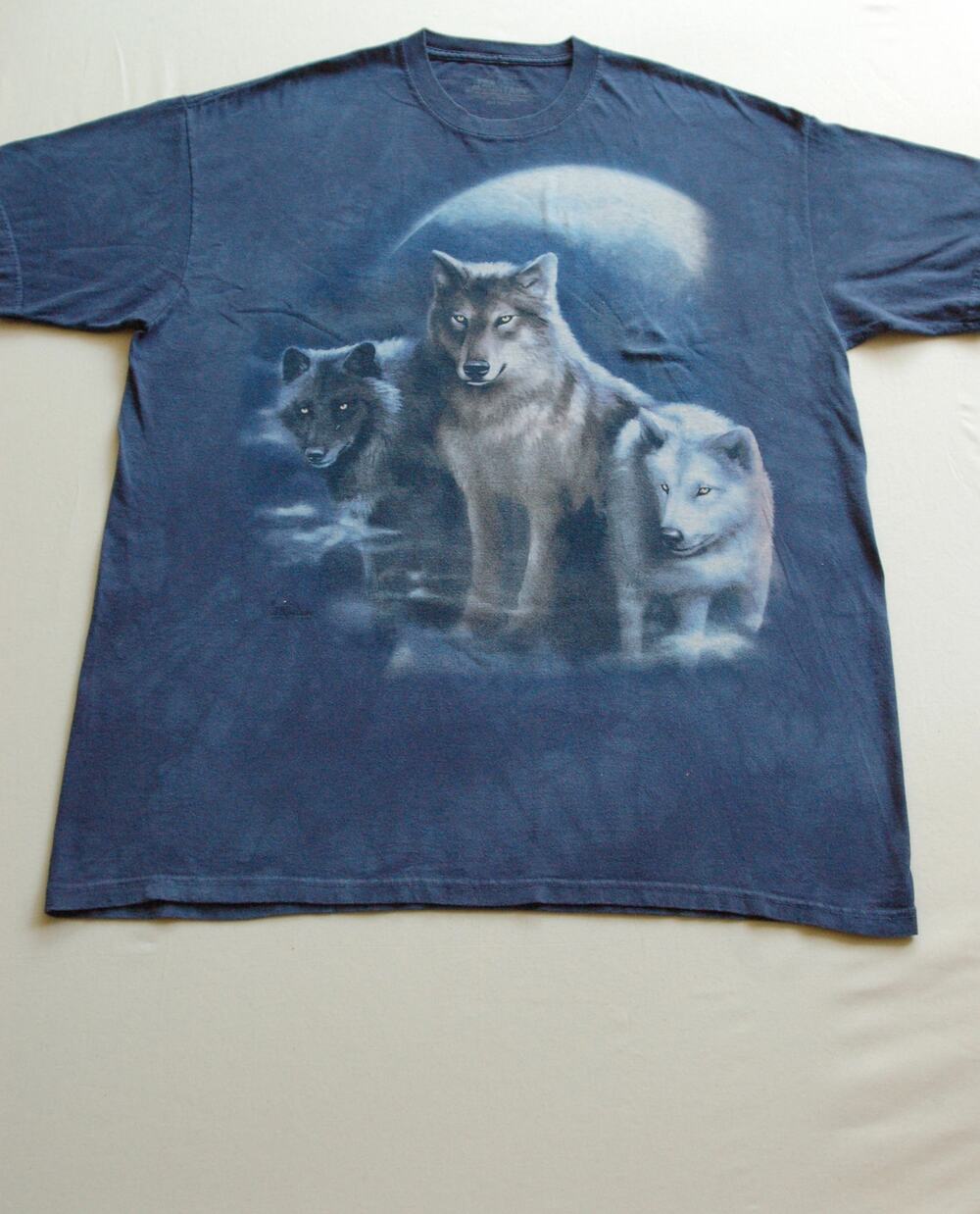 The Mountain Wolf Shirt 2XL Blue Tie Dye Three Wolf Moon Boxy USA Y2K aesthetic